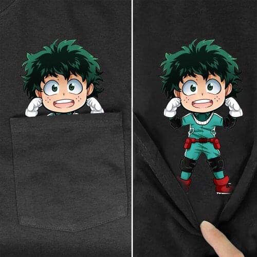 Anime T-Shirt Fashion Brand Summer Pocket My Hero Academia Printed T-shirt Mens for Women Shirts Hip Hop Tops Funny Cotton Tees