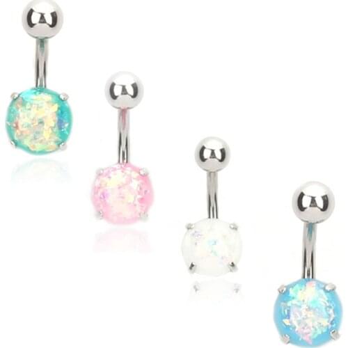 New Navel button opal drill navel nail Titanium steel human puncture jewelry anti allergy Navel Ring colour style
