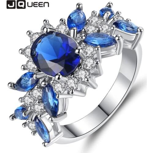 JQUEEN Blue Green Zircon Ring Creative Womens Hand Accessories Wholesale Engagement Wedding Bands