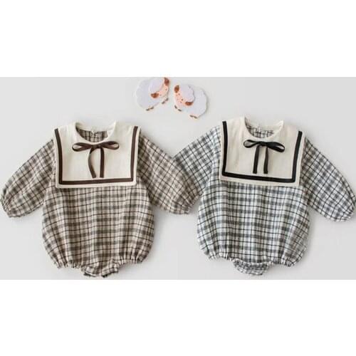 Baby Girl Clothes Rompers New Kids Clothing Baby Girl Long Sleeve British Plaid Jumpsuit Navy Style Climbing Suit Newborn Romper