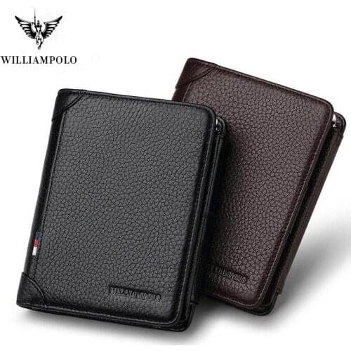 Wallet Men Famous Brand Trifold Wallet Male Short Purse Card Holder Coin Pocket Zipper Small Genuine Leather