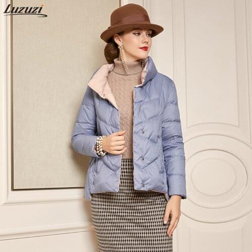 Luzuzi Short down jacket womens winter white duck down light and warm jacket thin coat parkas female portable snow outwear