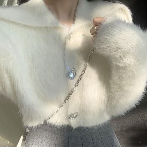 Mazefeng Winter Women Cardigan sweater Women Coat Faux Fur Knitted Sweater Korean Button Cardigan Female Soft Warm Women Tops