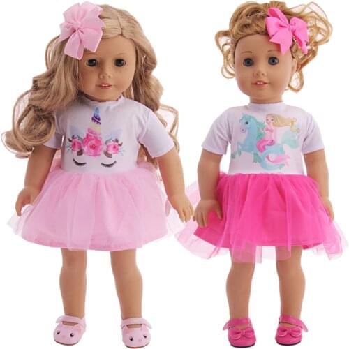 Cute Unicorn Dress With Headwear For American 18 Inch Girl Doll Clothes & 43 CM Born Baby Items & Our Generation & 42 cm Nenuco