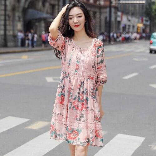 Fashion Print Floral Women Dress Vacation Summer Vintage Dress Korean Women Clothing Boho Vacation Vestidos Robe Femme WPY2655