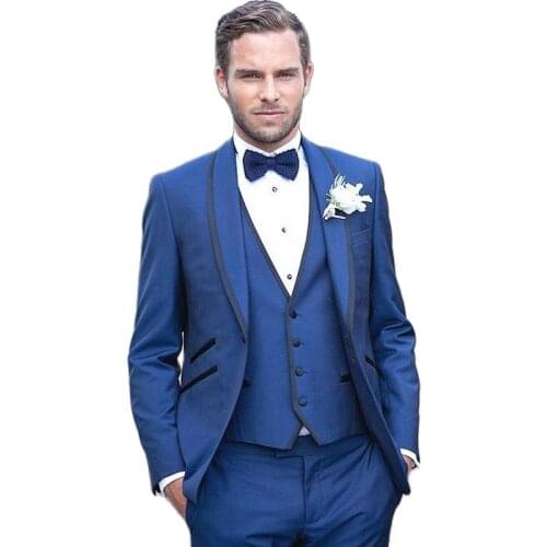 Fashion Royal Blue Groom Tuxedos Customize Mens Evening Dress Toast Suit Party Blazer Clothes (Jacket+Pants+Vest+Tie) NO:079