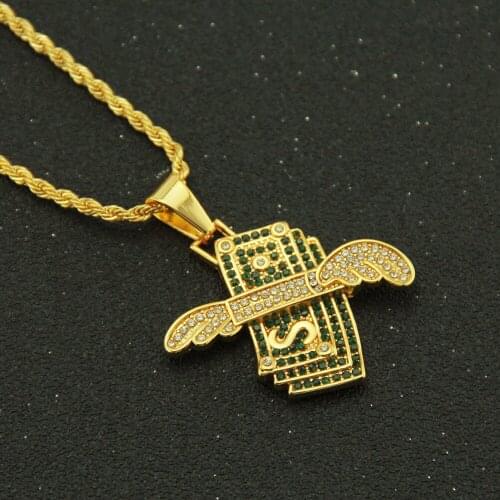 Amazing Price Fashion Design Western Style Hiphop Chic Necklace Wing Dollar Pendant Figaro Chain For Man Male 2021 Made In China