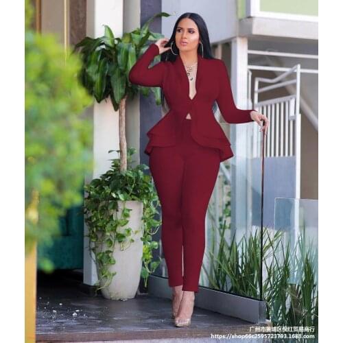 Fashion womens ruffled air layer casual fashion uniform suit