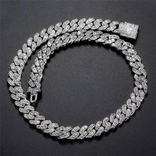 Male Hip Hop Full Stone Cuban Chain Necklaces For Men Vintage Fashion Black/Gold/Rose Gold/Silver Color Necklace Wedding Jewelry