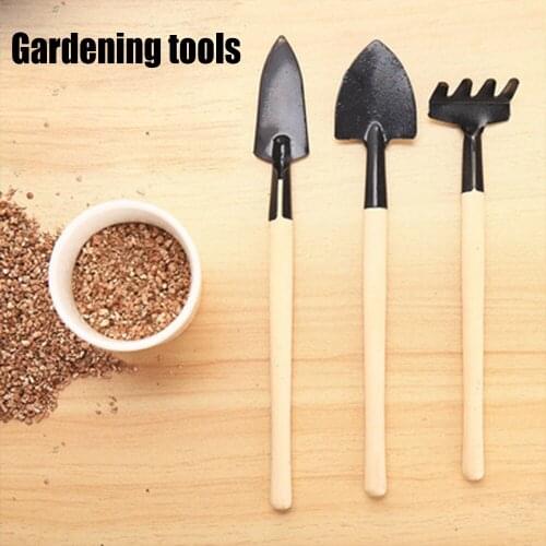 3pcs Set Shovel Rake Spade Wood Handle Metal Head Kids Tool Mini Garden Tools D1