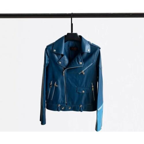 2021 New Leather Leather Jacket Womens Short Sheep Skin Motorcycle Slim Versatile Coat Motorcycle Leather Jacket Real