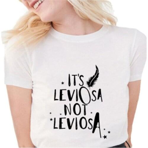 New Fashion Funny Feather T Shirts Women its LeviOsa not LeviosA Letter graphic Print tees Soft Casual White T shirts Tops