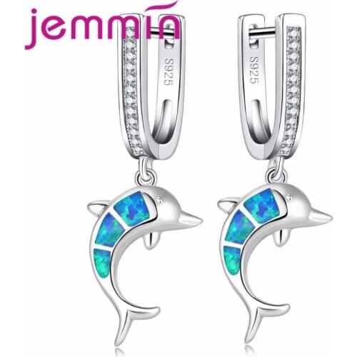 New Blue Opal Dolphin Earrings Drops New Fashion Earrings Sample Jewelry for Girls Women Gift Free Shipping