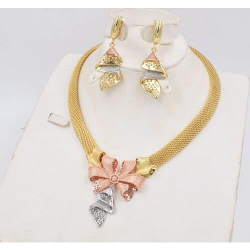 NEW High Quality Ltaly 750 Gold color Jewelry Set For Women african beads jewlery fashion necklace set earring jewelry