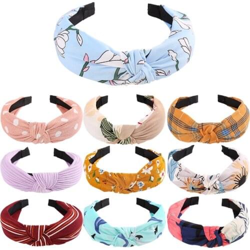 New Fashion Wild Hot Sale Multiple Styles Plaid Stripes Simple Lady Hair Cloth Bow Knot Headband for Woman Girl Hair Accessories