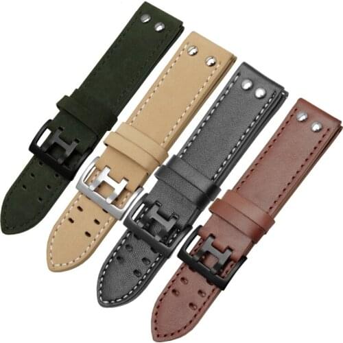 PEIYI Replacement genuine leather strap 20mm 22mm cow leather double row hole wristband mens leisure watch chain