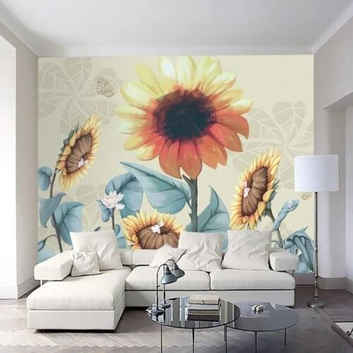 Drop Shipping Custom Photo Wallpaper Hand Painted Retro Sunflower Fresco Bedroom Living Room TV Backdrop Wallpaper Mural