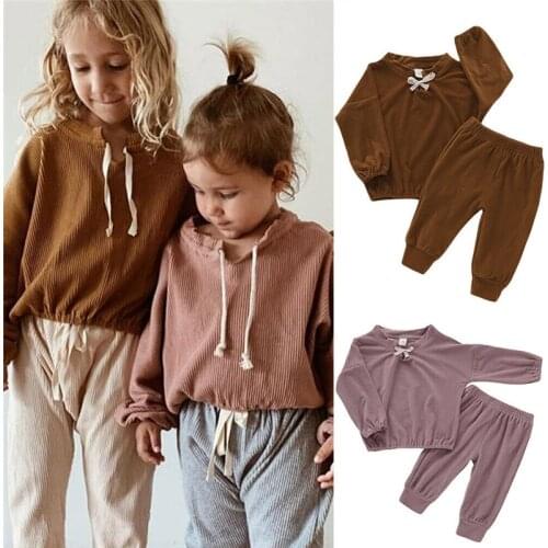 PUDCOCO 2PCS Kids Baby Girls Toddler Corduroy Shirt Tops+Solid Long Pants Leggings Clothes Sets 1-5Y
