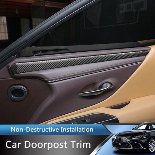 QHCP Car Door Inner Panel Sticker Trim Dashboard Strip Real Carbon Fiber For Lexus ES200 260 300H 2018-2021 Interior Accessories