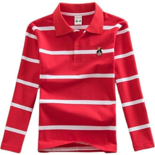 Long Sleeve Polo Shirts For Boys Cotton Stripe Kids Polo Shirts Boys School Uniform Clothing Teenager Boy Clothes Age 3T-15