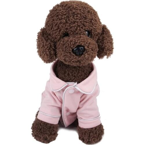 Teddy Dog Shirt Summer Sleepwear Shirt Lapel Neck Short Sleeve Buttons Small Pet Homewear Solid Color Pet Pajamas