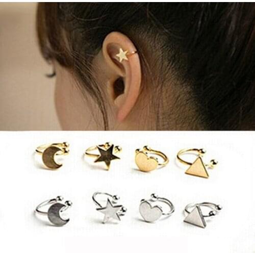 Fashion Ear Cuff Clip Earrings without Piercing Gold Silver Color Star Heart Triangle Moon Small Earcuff for Women Jewelry