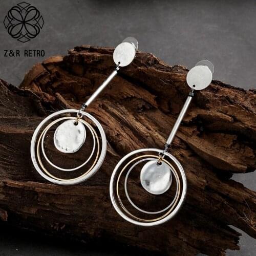 Drop Silver Color Stud Earrings 2021 Jewelry for Women Geometric Round Metal Fashion Hanging Earrings Pendientes brincos Gift