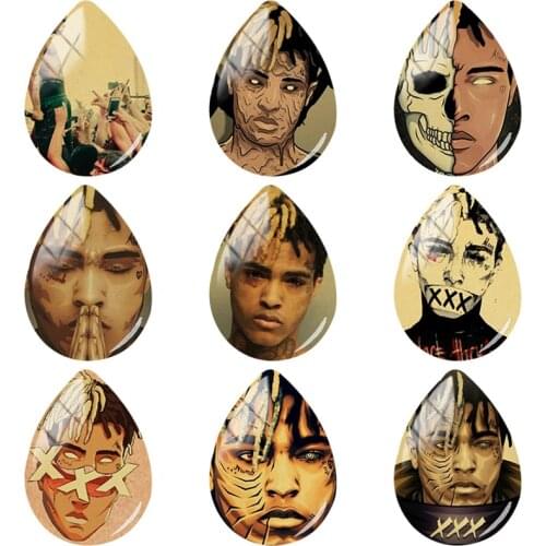 TAFREE RAPPER Xxxtentacion Pattern 18x25mm Handmade Tear Drop Shape Glass Cabochon Dome Flat Back Jewelry Making Findings XX01