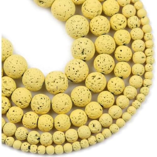 Natural Stone Light yellow Volcanic Lava Beads 4/6/8/10/12MM Rubber Round Spacer Loose Beads For Jewelry Making DIY Bracelets