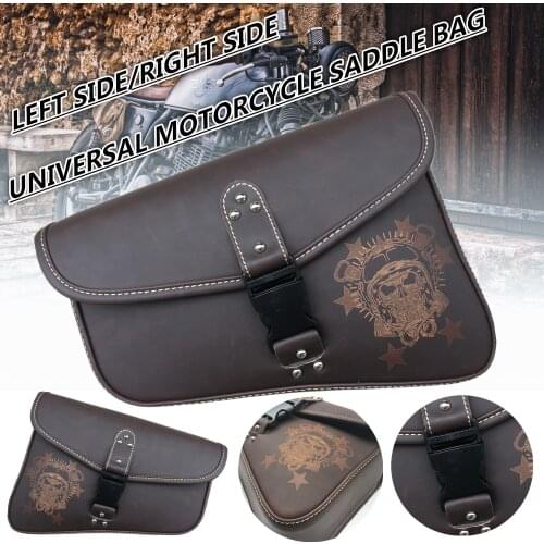 Universal Motorcycle Saddle Bag PU Leather Side Tool Bags Motocross Saddlebags Retro Brown For Honda/Yamaha/Suzuki