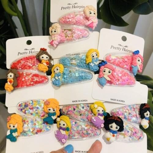2Pcs Girls Princess Cartoon Hair Clips Sweet Hair Ornament Hairpin Barrette Headband Children Hair Accessories