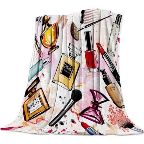 Female Cosmetics Perfume Lipstick Bow Comb Pink Warm Blanket Office Sofa Couch Bedding Cover Bedsheet Student Home Bedspread