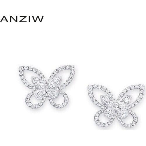 Luxury Cute Stud Butterfly Earrings Lover 925 Sterling Silver Women Engagement Stud Earrings Jewelry