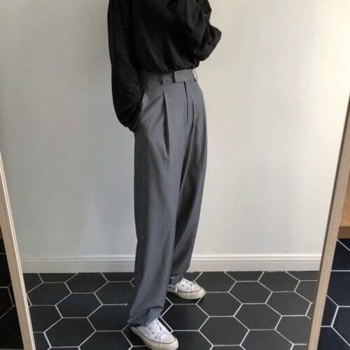 High Waist Gray Trousers New Arrivals Loose Fit Wide Leg Pants Women Fashion Tide Spring Autumn 2021 Z301