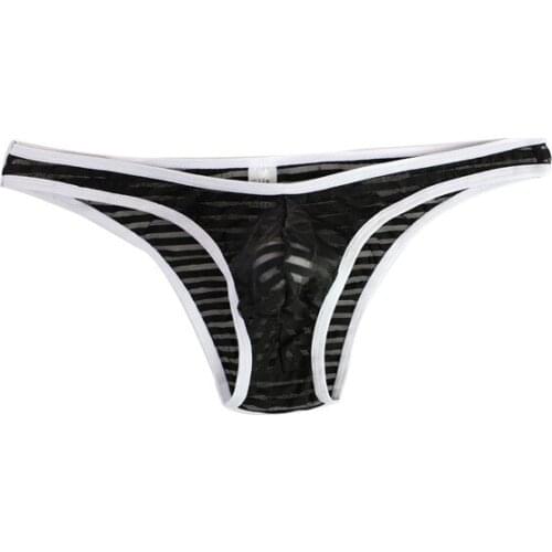 Sexy Men Briefs Underwear Striped Transparent See Through Low Waist Mesh Cueca Masculina Mens Bikini Brief Mens Panties
