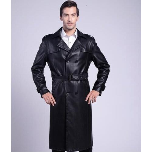 Winter mens leather coats slim motorcycle Double breasted trench coat men fashion clothes Plus cashmere jaqueta de couro black