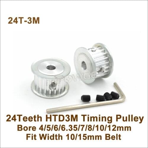 POWGE 24 Teeth 3M Timing Pulley Bore 4-12mm Fit W=10/15mm 3M Belt 24T 24Teeth HTD3M Synchronous Belt Pulley 24-3M AF