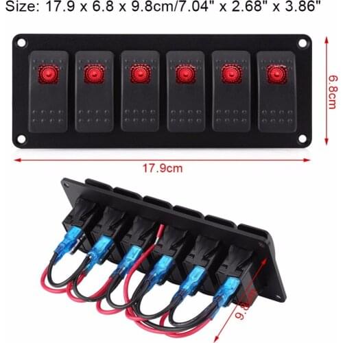 1 Set 12-24V 6 Gang Red LED Rocker Switch Panel for Car RV Boat Yacht Marine Car Switches Panel