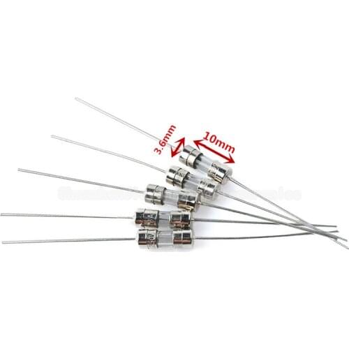 10pcs/lot 3.6*10 Fast-blow Glass Tube Fuse Fast Break With pin 3.6x10mm 0.5A 1A 1.5A 2A 3A 3.15 4 5 6.3A 8 10 12 15 20A AMP 250V