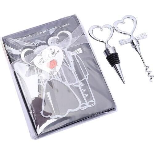 12 pcs=6 sets/lot Cheers to a Great Combination Wine Bottle Corkscrew and Stopper Sets Wedding souvenirs