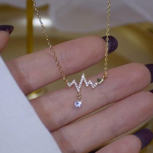 14k Gold-plated Short Exquisite Micro-inlaid Zircon Love Signal Water Drop Love Clavicle Chain Necklaces for Woman