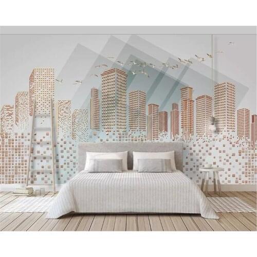 Beibehang Custom 3d wallpaper geometric square 3d stereo city bird background wall papel de parede 3d wallpaper flooring mural