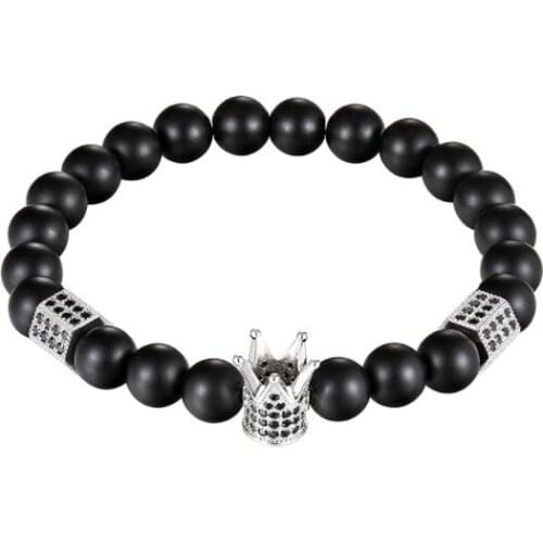 8mm crown elastic gold silver copper cz zircon cubic zirconia beads bohemian Yoga Bracelet agate Onyx Stone Bangles rfvd3