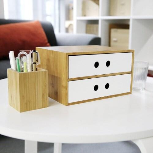 Bamboo Drawer Office Desktop File Storage Box Multi-Use Cosmestic/Sundries Storage Box Jewelry Box Table Decor Double Color