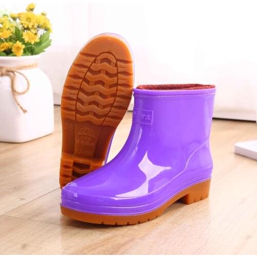 Plus Velvet Rain Boots Womens Short Work Rain Shoes Waterproof Warm Anti-slip Kitchen Rubber Shoes Shoe Cover Size 36-41