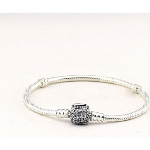 Bracelet Sterling-Silver-Jewelry Round Moments Bracelets With Clear CZ for Women Jewelry Pulseira Masculina Feminina Silver 925