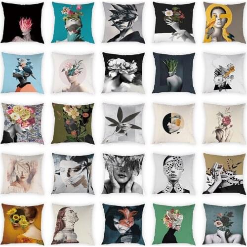 Character Art Cushion Cover Flower Peach Skin Pillow Cases Sofa Bedroom Decorative Soft Covers 45cmx45cmPeach Skin Home Decor