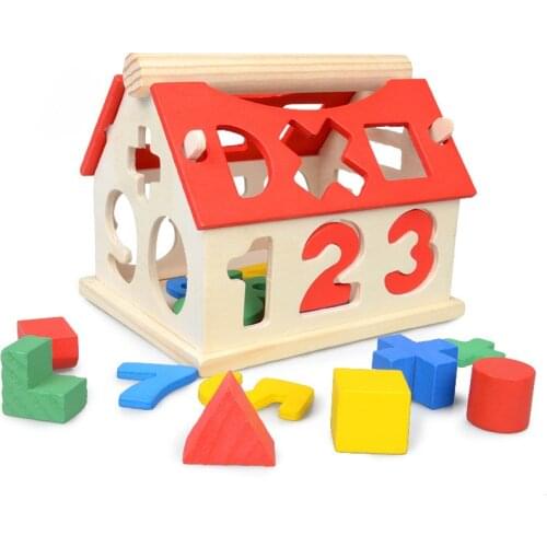 Children Wooden Number House Digital Shape Matching Building Blocks House Model Kids Early Educational Disassembly Assembly Toy