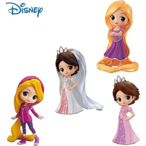 Disney Genuine Q Posket Rapunzel Princess Action Figure Toys Anime Figures Dolls Collection Model Kawaii Decor Girls Kids Gifts