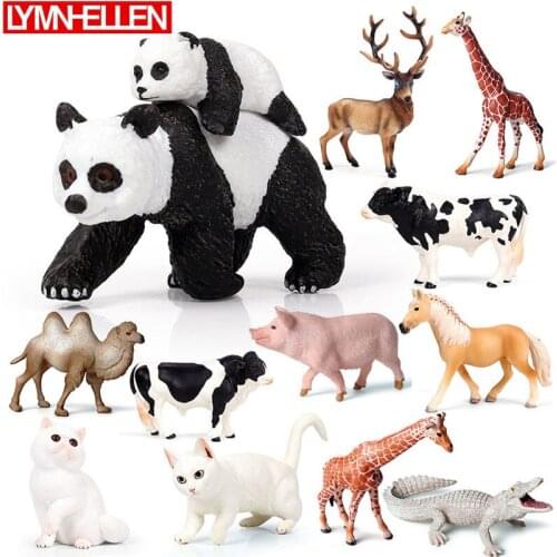 New Simulation Wild Animal Cattle Panda Giraffe Camel Horse Crocodile Cat Solid Model Decoration Action Figure Children Toy Gift